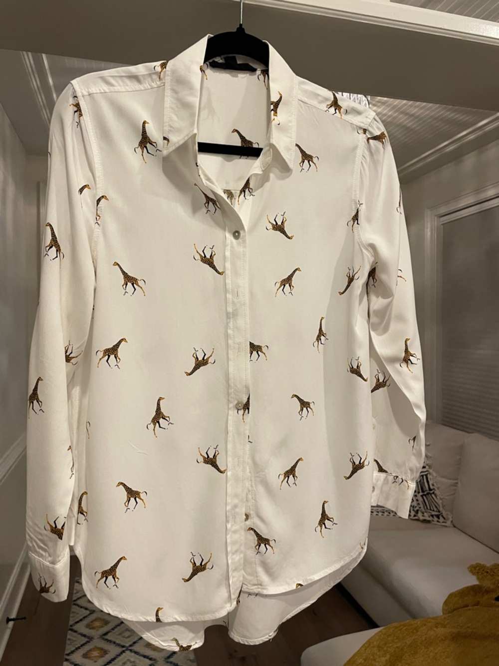 White Giraffe Print Button-Up Shirt